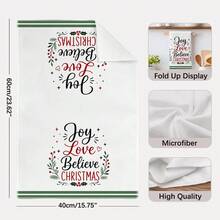 2PCS Kitchen Towels Minimalist Christmas Blessing Print 40*60cm Simple Style Rectangular Microfiber Kitchen Towels, Dish Cloths, Tablecloths, Hand Towels, Bathroom Kitchen Decor, Christmas Home Decor, Neighbor Housewarming Gift, Perfect For Kitchen And Bathroom Use, Suitable For Housewives And Family Gatherings Gift, High Cost-Performance, Household Essential - White - View 5