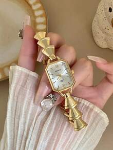 1件金色錶殼白色錶盤獨特錐形鏈條金屬錶帶時尚方形石英女裝正裝手錶，適合休閒與正式場合 - 金色 - 查看 3