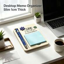 Funny Wooden Sticky Note Holder With Pen Slot, "The  I Need To Remember" Desktop Memo Pad Organizer Office Desk Decor Novelty Gift - Blue - View 2