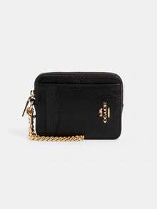 Coach 女款拉鍊迷你卡夾 時尚鏈條手腕包 零錢包 附 ID 視窗與信用卡槽 - 黑色 - 查看 4