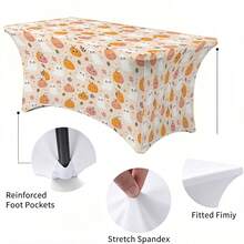 1pc Ghost Pumpkin Pattern Printed High Elasticity Tablecloth With Elastic Band - Stretchable Fit, Washable And Reusable Table Cover For Dining Table, Buffet Table, Dessert Table, Banquet, Holiday Party Decoration, Halloween, Birthday, Wedding - Suitable For Kitchen Use - Multicolor - View 9