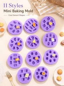 1pc 11 Styles Optional Mini Dessert Silicone Mold, Cute Food Shaped Chocolate Candy Fondant Mold, Mini Cake Baking Mold, Suitable For Home Kitchen, Party Dessert Table, DIY Snack Making, Baking Accessories, Purple - Multicolor - View 2