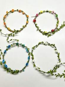 1/4 Pack Baby's Breath Flower Wreath Headpiece For Women, French Fairy Style Floral Crown Hair Accessory, Elegant Bridal Wedding Head Flower, Beach Party Medieval Cosplay Anniversary Photo Shoot Styling Accessory, Bridesmaid Gift, Forest Angel Elf Princess Style Hair Decoration - Multicolor - View 4