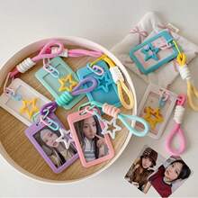 Macaron Colorful Small Card Storage Sleeve, Korean Idol Photocard Holder With Star Keychain Lanyard, Plastic Photo Card Protective Sleeve, Sweet INS Style, Suitable For Korean Entertainment Photocards, Student Campus ID Cards, Daily Collection And Display, ID Card Holder, Portable Card Sleeve, Cute Gift For Girls - A - View 1