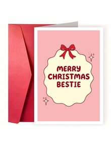 1pc Christmas Card For Bestie, Merry Christmas Greeting Card For Best Friend, Cute Xmas Friendship Card, Holiday Gift Card For BFF - Multicolor - View 7