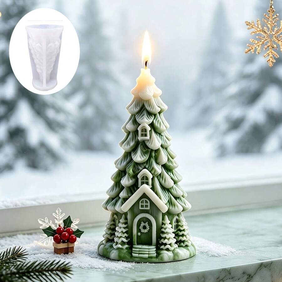New Arrival, Silicone Mold Suitable For Christmas Tree Candles And DIY Handmade Crafts, Featuring 3D Santa Claus House Design - Multi-Functional Mold, Can Be Used For Resin, Soap Making, Plaster Crafts, Easy To Demold, Suitable For Aromatherapy Candles, Epoxy Resin Products. - A - View 1