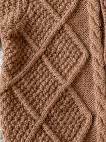 Infant Boys & Girls Vintage Cable Knit Argyle Round Neck Long Sleeve Cardigan Sweater Jacket, Casual Versatile For Daily Wear, School, Spring, Autumn, Winter - Brown - View 3