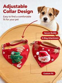 1pc Christmas Pet Triangle Bandana Collar, Polyester Fabric, With 3D Santa Claus And Christmas Tree Decoration, Adjustable Quick-Release Collar, Small Cat And Dog Holiday Dress-Up Accessory - Multicolor - View 2