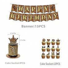 46pcs Leopard Print Theme Party Decoration Set, Includes 15 Banners, 6 Triangle Flags, 24 Small Power Strips And 1 Large Power Strip, Perfect As Small Gifts And Photo Backdrop For Leopard Print Theme Birthday Party - A - View 15
