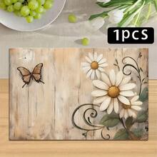 1/4/6 pièces Sets de table imprimés avec motif de marguerites & papillons de la série automne, tapis de table résistants à la chaleur pour la cuisine de la maison, protection de table, table de salle à manger, décoration de fête - Multicolore - Voir 13