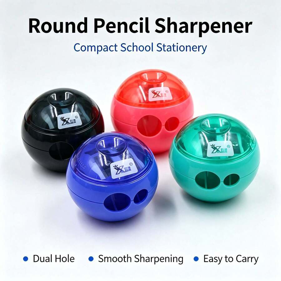 1pc Cute Spherical Planet Pencil Sharpener, Round Dual Hole Handheld Pencil Cutter, Mini Portable Pencil Sharpener, Kids Student Stationery Prize Gift For School Daily Writing Use - Multiple Colors and Random Styles - View 1