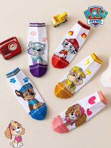 1/5/10 Pairs Paw Patrol Colorful Contrast Stripe Kids Socks, Simple Puppy Design, Winter Mid-Calf Socks, Fun Christmas Children's Socks - Multicolor - View 7