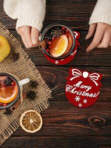 Set Of 8 Christmas Table Decorations With Heat-Resistant Pads, Thick Felt Material For Non-Slip Tableware, Merry Christmas Absorbent Coasters, Perfect Holiday Table Decor - Multicolor - View 2
