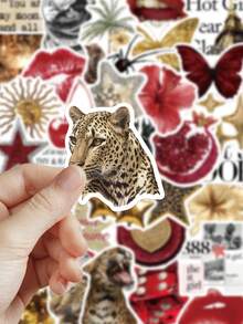 50pcs Gold & Red Stickers For Notebook, Planner, Phone Case, Tablet, Violin, Cabinet, Skateboard, Guitar Decoration, Christmas Gift - Gold Red - View 2