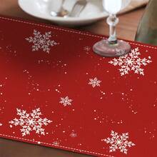 1pc Christmas Table Runner, Red Background With Santa Claus, Reindeer, Merry Christmas Letter And Snowflake Print, Suitable For Holiday Dining Table Home Decor, Accessories Not Included - Red - View 4