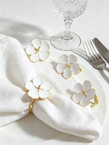 1-8pcs French White Flower Napkin Rings, Premium Metal Napkin Buckles For Wedding, Birthday Banquet Table Decor, Suitable For Home Decor, Party Decor, Holidays, Parties, Gatherings, Birthdays, Gifts, Dinner, Outdoor - Multicolor - View 4