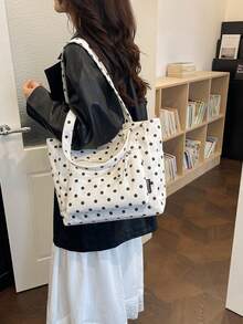 Tas jinjing motif polkadot dengan banyak kantong, gaya kasual yang segar, cocok untuk perjalanan sehari-hari, belanja, bepergian, dan tampilan yang elegan serta modis. - Krem - View 7