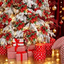3/12/24pcs Christmas Artificial Poinsettia Branch, Red Green Plaid Fake Flower With Stem, No Clip Floral Pick For Holiday Decor - Red - View 2