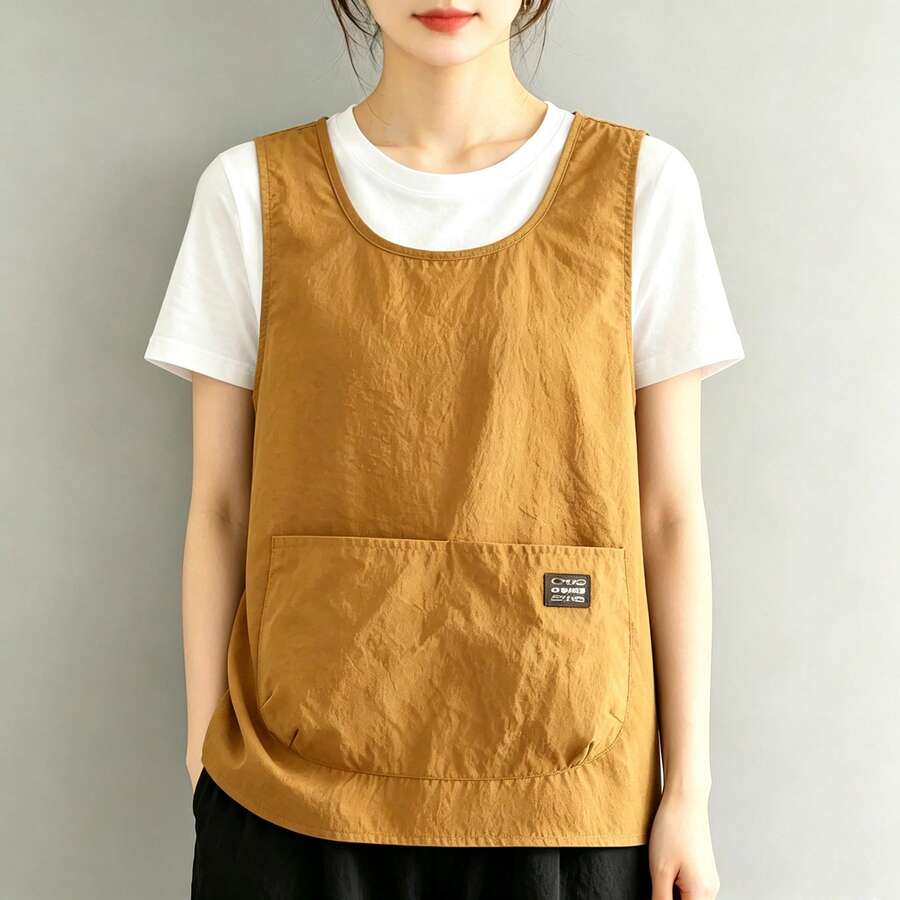 Breathable Sleeveless Apron, Cool And Comfortable, Suitable For Long-Term Wear In Summer. Features Quick-On/Off Design, Large Pockets For Convenient Storage, Suitable For Kitchen Cooking, Art Studio Activities And Daily General Use, Simple And Versatile.