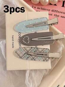 6pcs/3pcs Plaid Heart Rhinestone Hair Clips, Cute No-Crease Bangs Side Hair Clips, Sweet Women's Daily Hairstyle Decoration Hair Accessories Set (No Card Packaging) - Multicolor - View 10