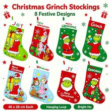 The Grinch The Christmas Stocking Set, Cartoon Printed Xmas Gift Socks, Fireplace Hanging Ornament, Holiday Party Home Decoration, Gift Bag For Candy Present - View 2