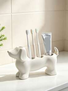 Cute And Simple Dachshund-Shaped Bathroom Storage Box And Toothbrush Holder - Electric Dachshund Toothbrush Holder And Shelf, Toothpaste And Makeup Brush Storage Base, Adorable Storage Base Stand. - Multicolor - View 4