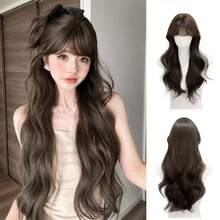 26 Inch Long Straight Wig With Bangs For Women, Heat Resistant Synthetic Full Head Wig, Pastel Pink / Dark Tea / Cool Brown Natural Wig For Daily Wear, Cosplay & Party - Baby Pink - View 10