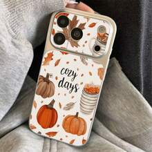 1pc TPU Material Autumn Coffee Pumpkin Maple Leaf Atmosphere Pattern Phone Case Suitable For IPhone 17 Pro Max/17/16 Pro Max/15/14/13/12/11 Full Coverage Shockproof Soft Shell Phone Protective Cover - Silver - View 5