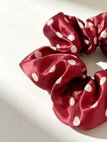 Women's Minimalist Elegant Satin Polka Dot Scrunchie, High-End Vintage French Style Versatile Hair Accessory, 12cm Extra Large - Multicolor - View 6