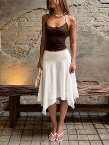 Spring/Autumn Women's Skirt, French Elegant White Lace Patchwork Elastic Asymmetrical Skirt, All-Match Versatile Bow Design Loose Skirt - White - View 6