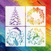 4pcs Christmas Templates, Including Various Classic Holiday Patterns: Christmas Tree, Reindeer Wreath, Santa Claus, Snowflake And Deer Patterns. Can Meet All Your Christmas Theme Related DIY Creative Needs. - A - View 1