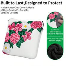 1pc Peony Flower Embroidered White Pu Golf Square Mallet Putter Headcover, Magnetic Closure Club Protector For Square‑Style Putters, Golf Accessories For Men Women - Multicolor - View 8