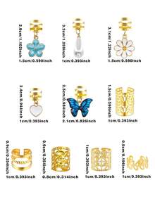 95pcs Alloy Daisy Flower Braid Hair Clips, Y2K Punk Hip Hop Decorative Hairpins, Gifts Party Daily Use Hair Rings & Accessories - Gold - View 7