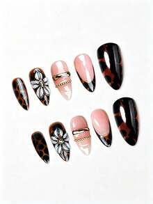 10 unhas postiças autocolantes French Tip tamanho médio em forma de ...
