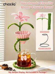 choxila 1pc S-Shaped Metal Pour Over Coffee Filter Holder With Handmade Lily Flower Decoration, Pink And Purple Optional, Pour Over Coffee Brewing Accessory, Suitable For Coffee Filter Paper And Server, Ideal For Home And Outdoor Coffee Lovers - Purple - View 3