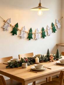Felt Christmas Tree Wooden Bead Garland, Hanging Decorative Banner Suitable For Fireplace Mantel - Multicolor - View 3