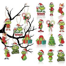 The Grinch 36pc Cross-Border The New Christmas Party Wooden Flat Gift Hanging Ornaments Christmas Tree Decor - Multiple Styles - View 10
