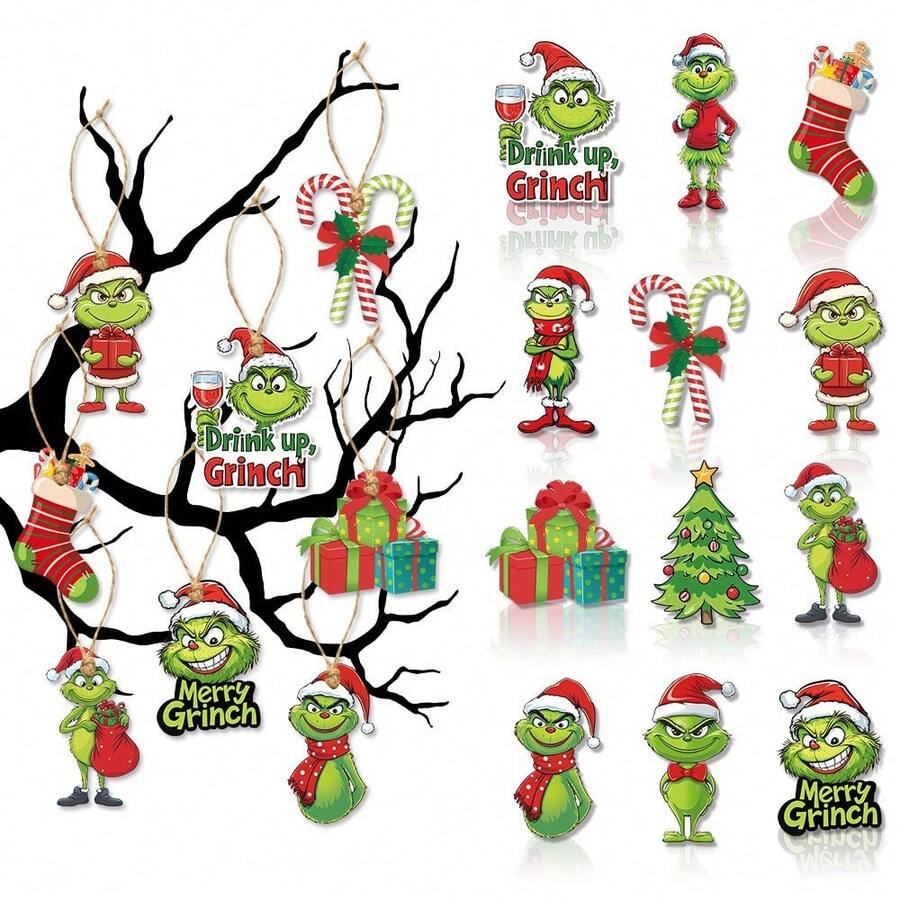 The Grinch 36件跨境新款聖誕派對木製扁平掛飾禮品 聖誕樹裝飾 - 多款式 - 查看 1