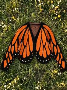 Live To Mo Women's Butterfly Wings Jacquard Short Knitted Cardigan V-Neck Contrast Color Design, Loose Batwing Sleeves,Fall Casual Outerwear Top - Orange - View 1