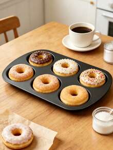 6-Cavity Non-Stick Donut Baking Pan, Carbon Steel Baking Tray Suitable For Donuts, Bagels, Cookies, Cakes, Easy Release Oven Mold, Perfect For Christmas, Thanksgiving, Birthday Party Baking, Reusable And Durable - Multicolor - View 3
