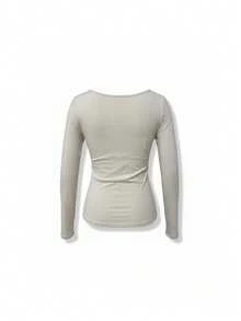 Women's Letter Print Long Sleeve T-Shirt, Slim Fit Casual Base Layer Top For Early Autumn - Khaki - View 9