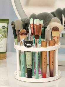 Multifunctional Desktop Cosmetic Organizer, Large‑Capacity Makeup Brush Display Holder, Pencil Storage Rack For Student Desk, Vanity Countertop Makeup Accessory Storage - White - View 4