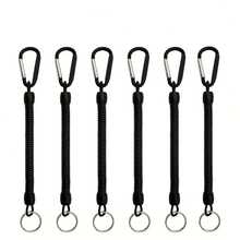 Elastic Spring Coil Keychain, Built-In Steel Wire Material, Equipped With Carabiner And Round Ring, 15 Lbs Load Capacity, Retractable Wrist Strap, Anti-Loss And Anti-Drop, Suitable For Outdoor Travel, Fishing, Camping, Daily Key And Small Item Storage, Outdoor Commuting And Travel Accessory - Black - View 3
