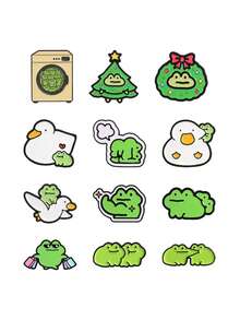 12pcs Cute Cartoon Frog Enamel Pins Set, Fun Christmas Muscle Shopping Frog Badges, Fashion Clothing Backpack Accessories, Gift For Frog Lovers - Multicolor - View 11