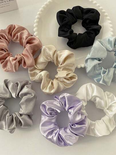 French Style Solid Color Satin Scrunchie For Women, Silky Glossy High Elasticity Hair Tie, Minimalist Versatile Fat Hair Tie, No Damage To Hair For Ponytail And Bun, Multiple Colors Available For Daily Commute, Outing, Dating Accessory, Gentle Elegant Girl Fabric Hair Ornament