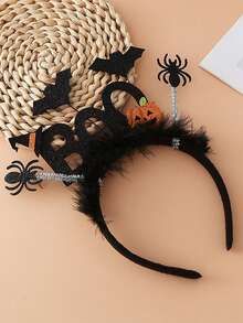 Halloween BOO Headband With Bat And Spider On A Pumpkin Shape - A Costume Headpiece For A Ghost-Themed Party - Multicolor - View 6