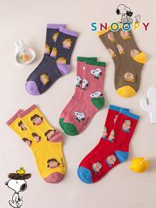 1/5/10 đôi tất nam Snoopy họa tiết hoạt hình cún con kẻ sọc, tất cổ trung, quà tặng Giáng Sinh mùa Thu/Đông - Nhiều màu - Xem 5
