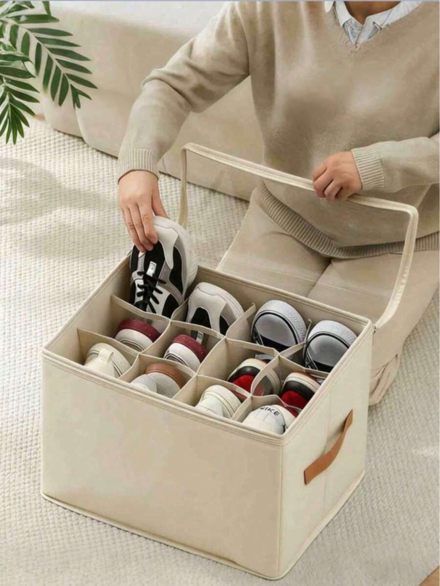 Foldable Fabric Shoe Box, Holds Up To 12 Or 16 Pairs Of Shoes, Large Capacity Fabric Shoe Box With Lid, Adjustable Dividers, Transparent Cover, Waterproof And Dustproof, Foldable Storage, Multi-Functional All-In-One Design, Suitable For Home, School, Dormitory Wardrobe And Other Places, Dustproof And Moisture-Proof, Washable, Multiple Usage Methods - Multicolor - View 1