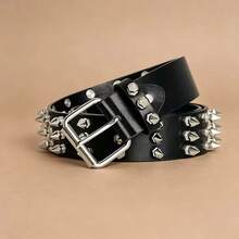 1pc Punk Rivet Handsome Rock Heavy Metal Dark Style Belt - Black - View 2