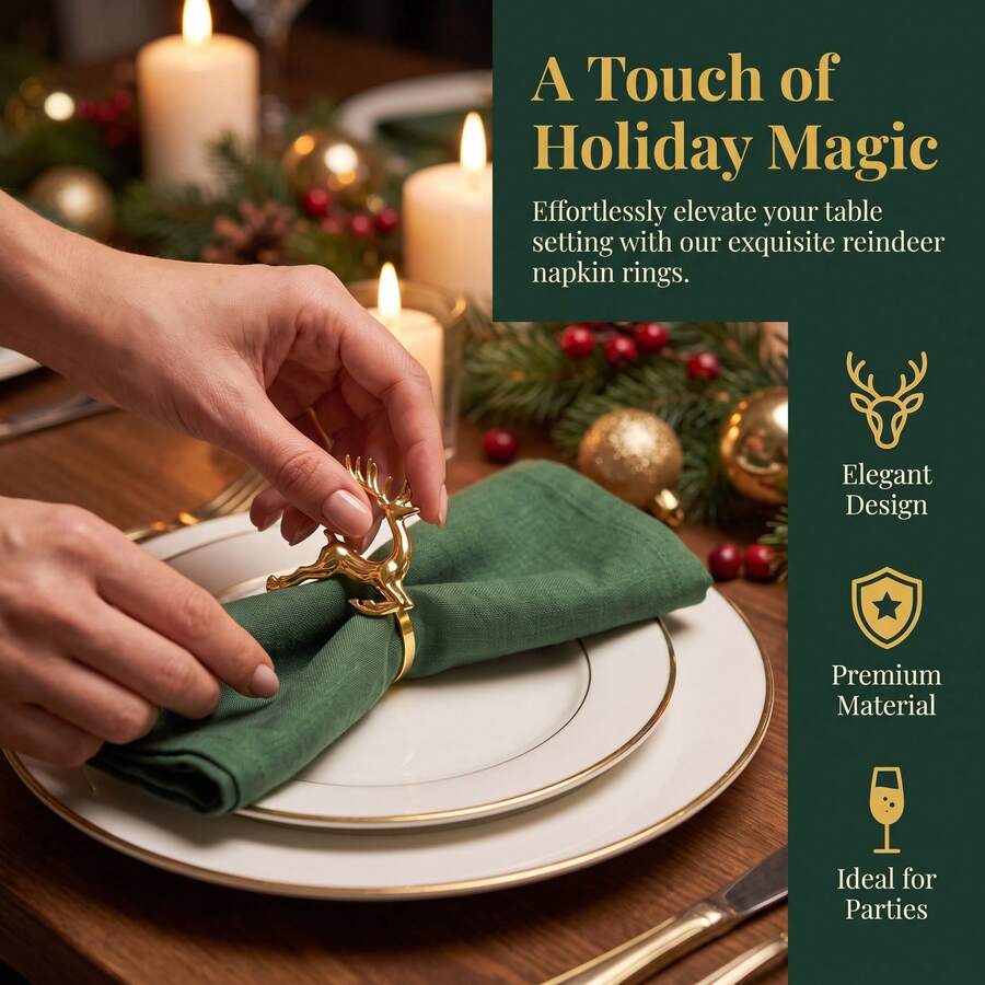 6pcs Exquisite Table Decor Gold And Silver Christmas Deer Napkin Rings - Gold - View 1